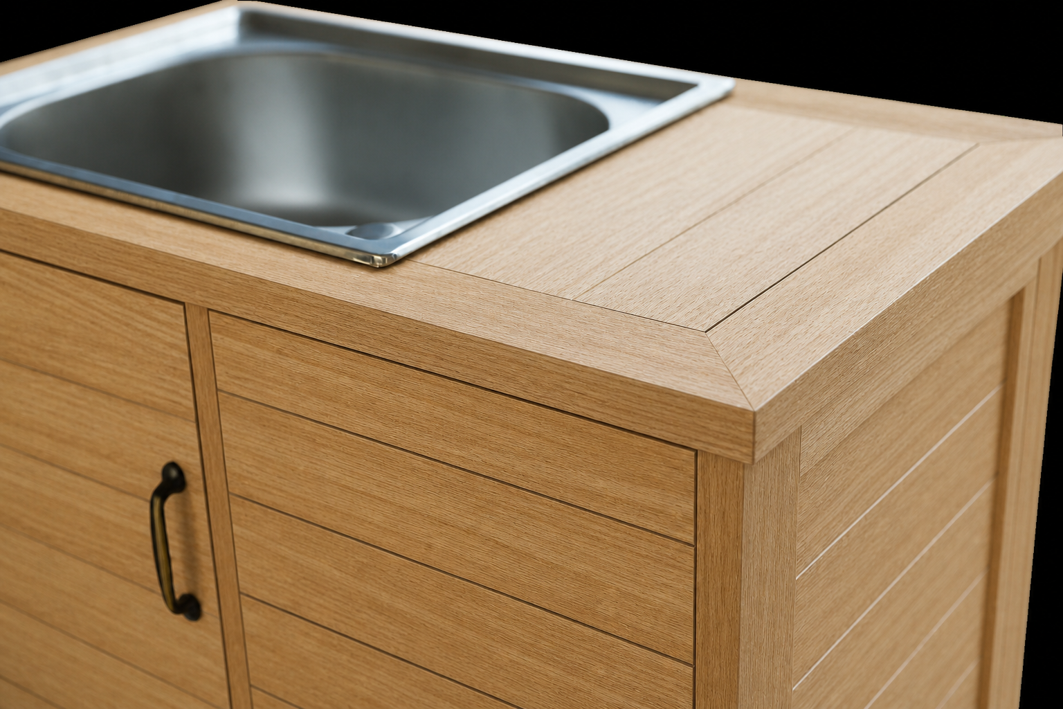 Close view of a light teak HIPSWOOD outdoor kitchen surface